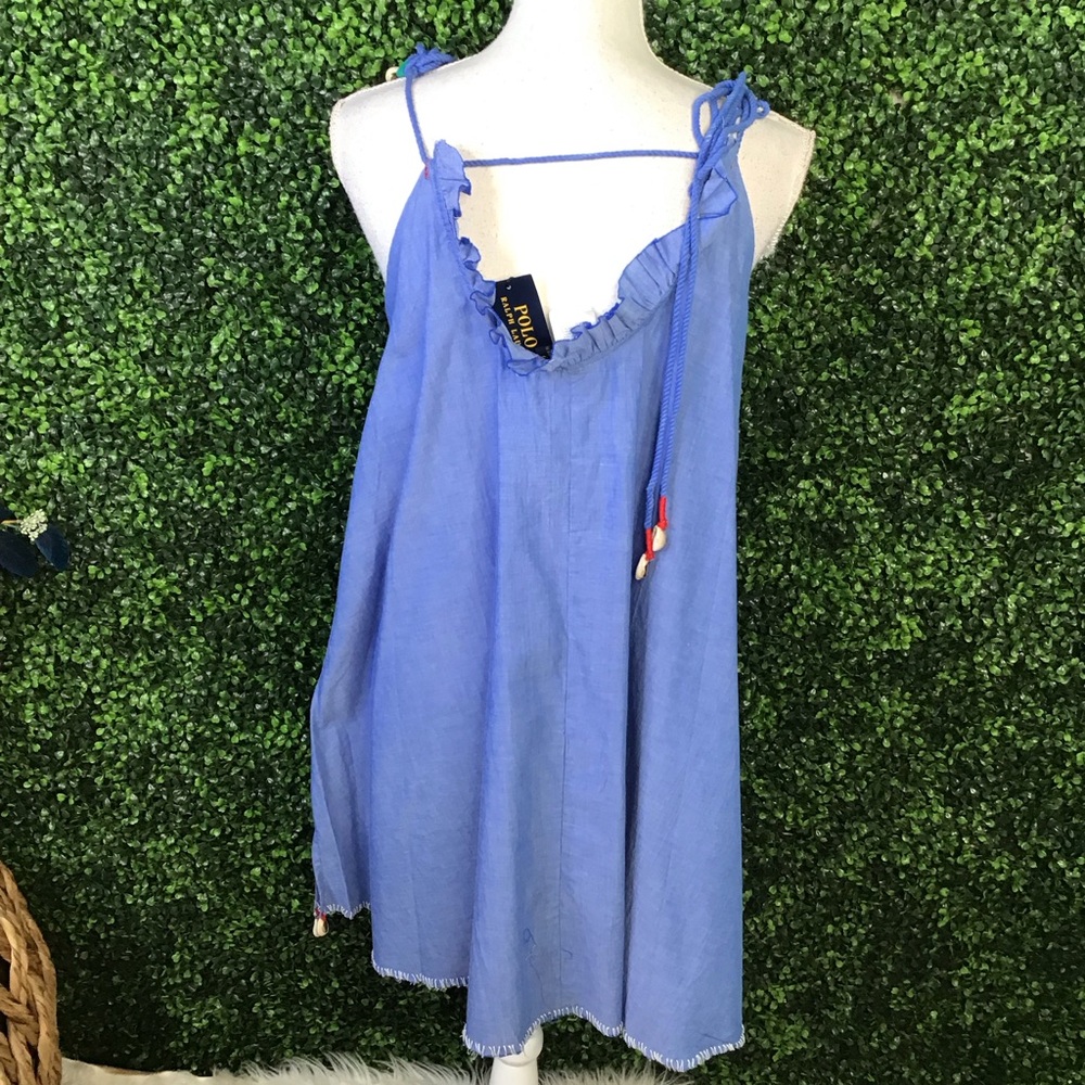 Nwt Polo Ralph Lauren Dress Sun Dress Denim Blue Chambray Embroidered Shells - Picture 7 of 10
